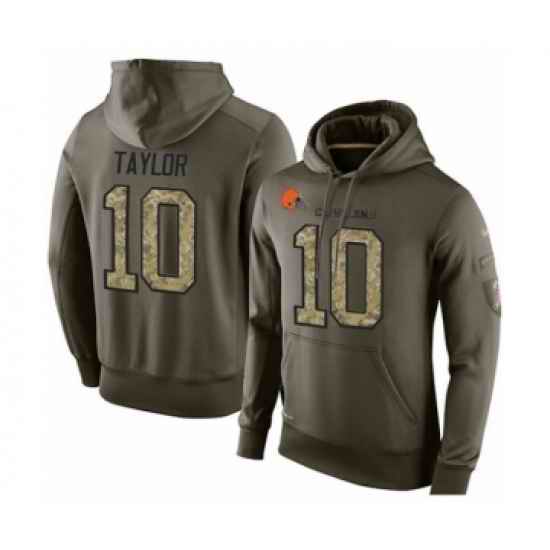 Football Mens Cleveland Browns 10 Taywan Taylor Green Salute To Service Pullover Hoodie